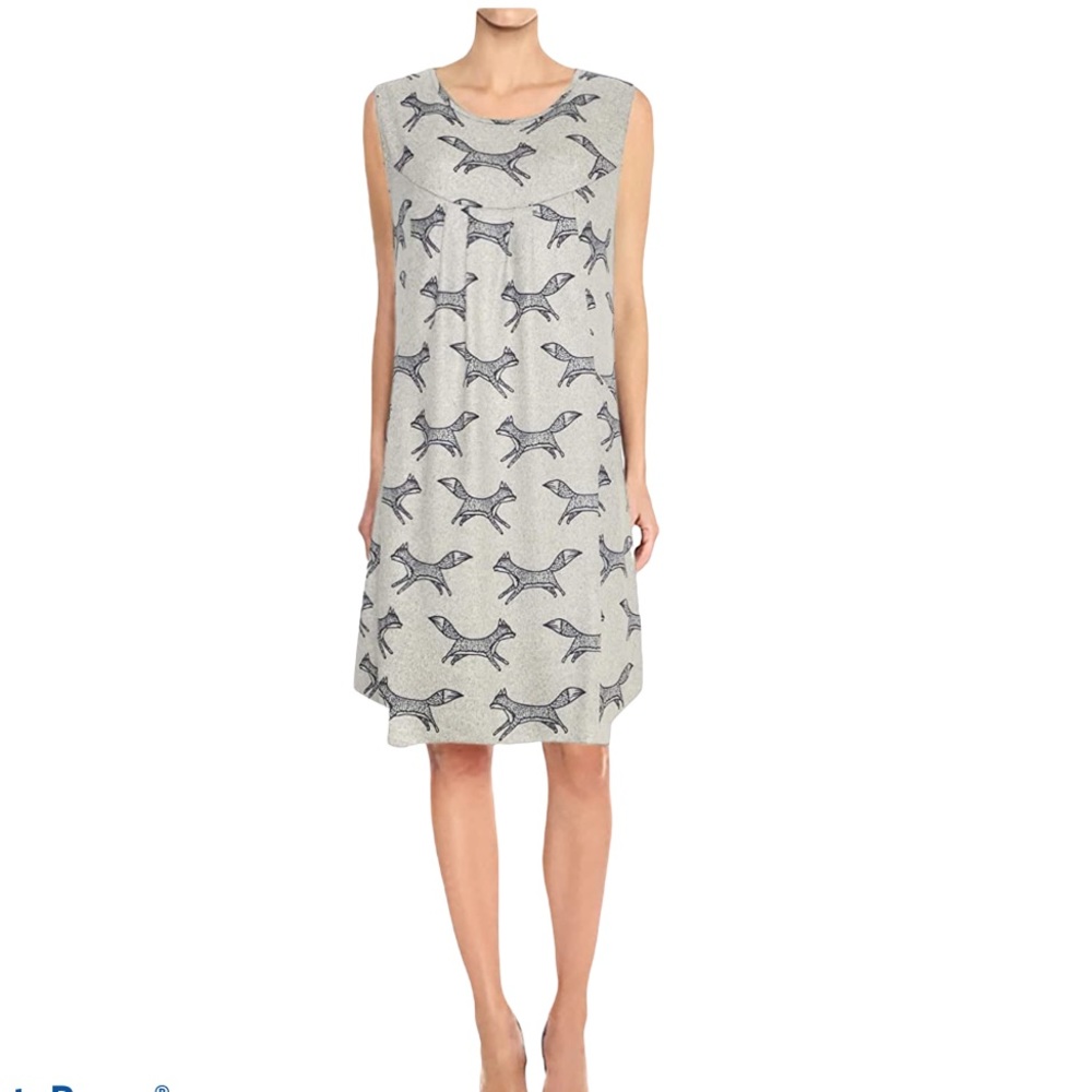 Sleeveless Gray Bird-Print Mini Dress